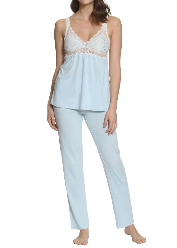 Penelope Tank Camisole Full Length Pant Pj Set In Starlight Blue