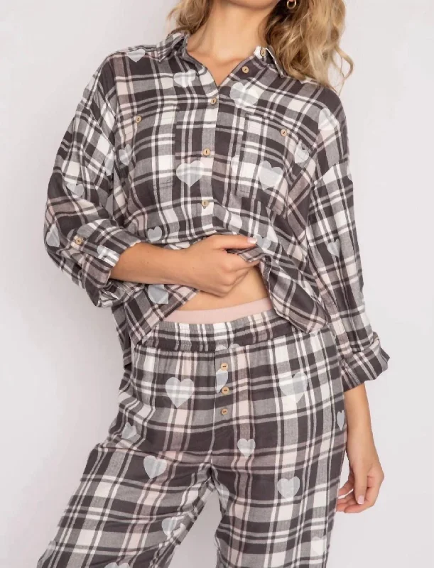 Plaid Mad Top In Charcoal