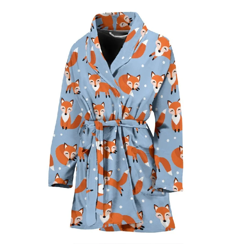 Fox Snow Pattern Print Women Long Robe