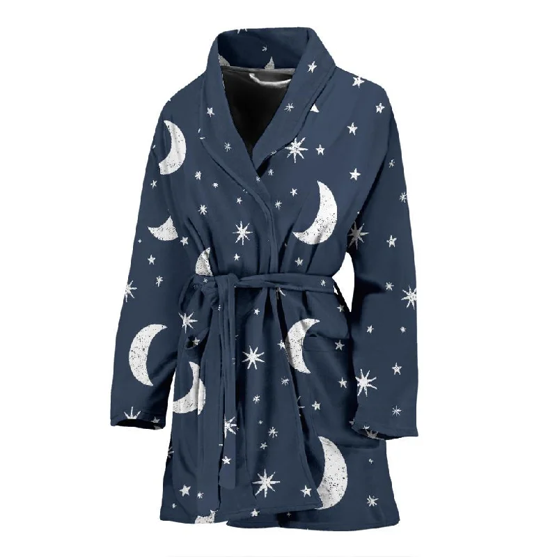 Moon Star Print Pattern Women Long Robe