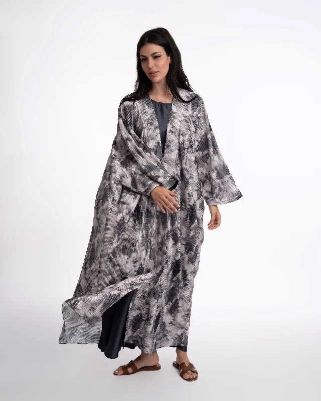 Ruba Printed Abaya - Grey