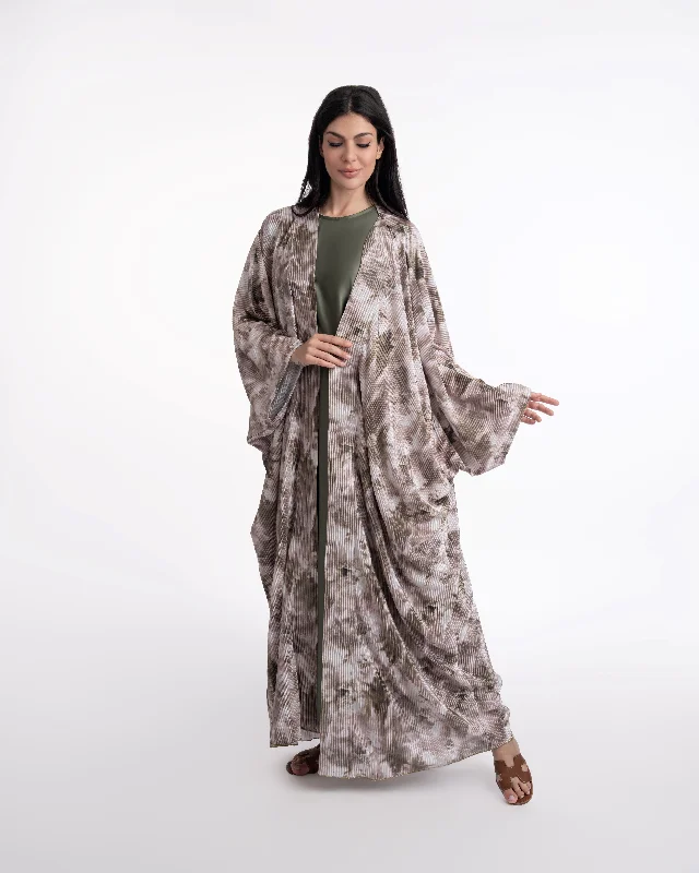 Ruba Printed Abaya - Khaki