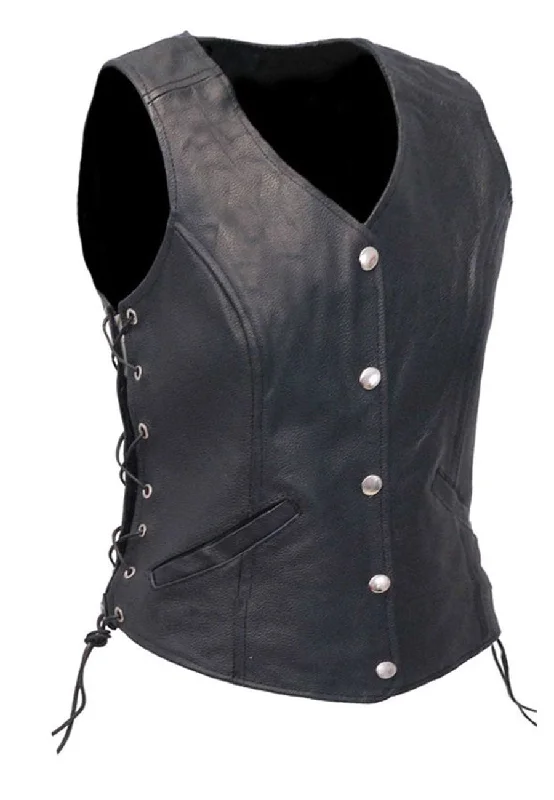 Women’s Black Leather Biker Vest