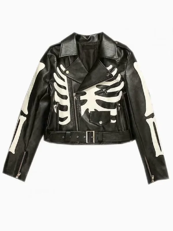 Women's Black Skeleton Leather Biker Jacket