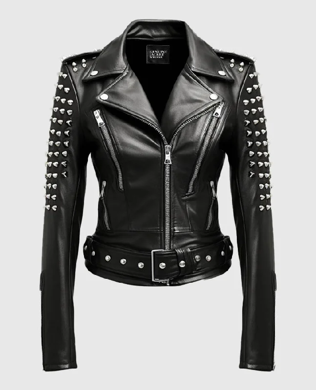 Women's Black Stud Biker Leather Jacket