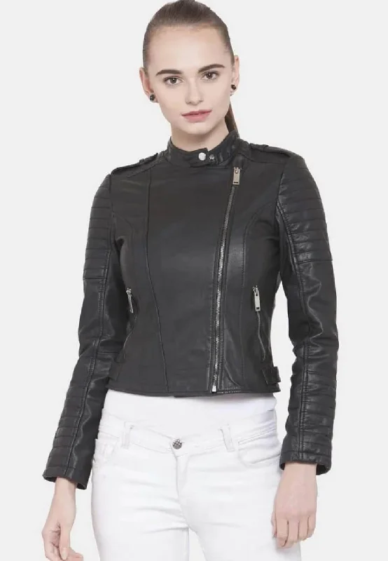 Women's Slim Fit Black Leather Biker Jacket