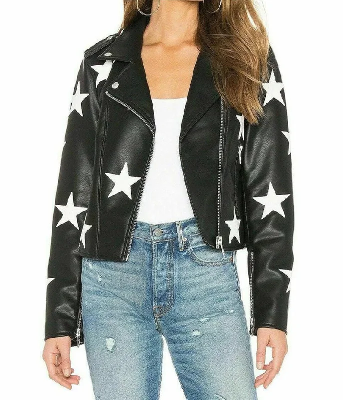 Women's Vintage Biker Unique Stars Motorcycle Jacket