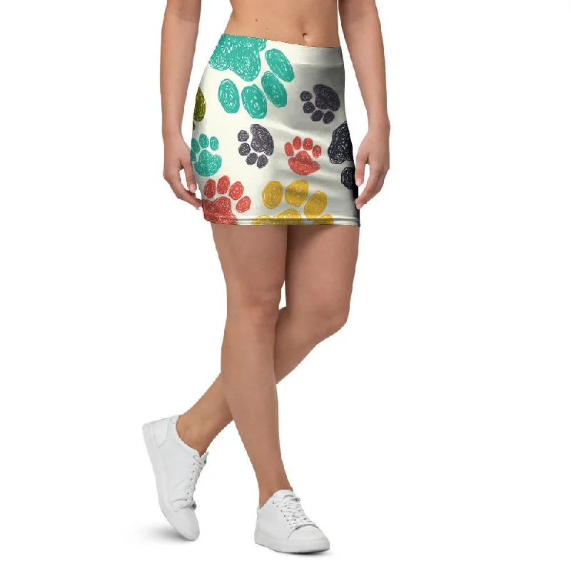 Colorful Doodle Paw Mini Skirt