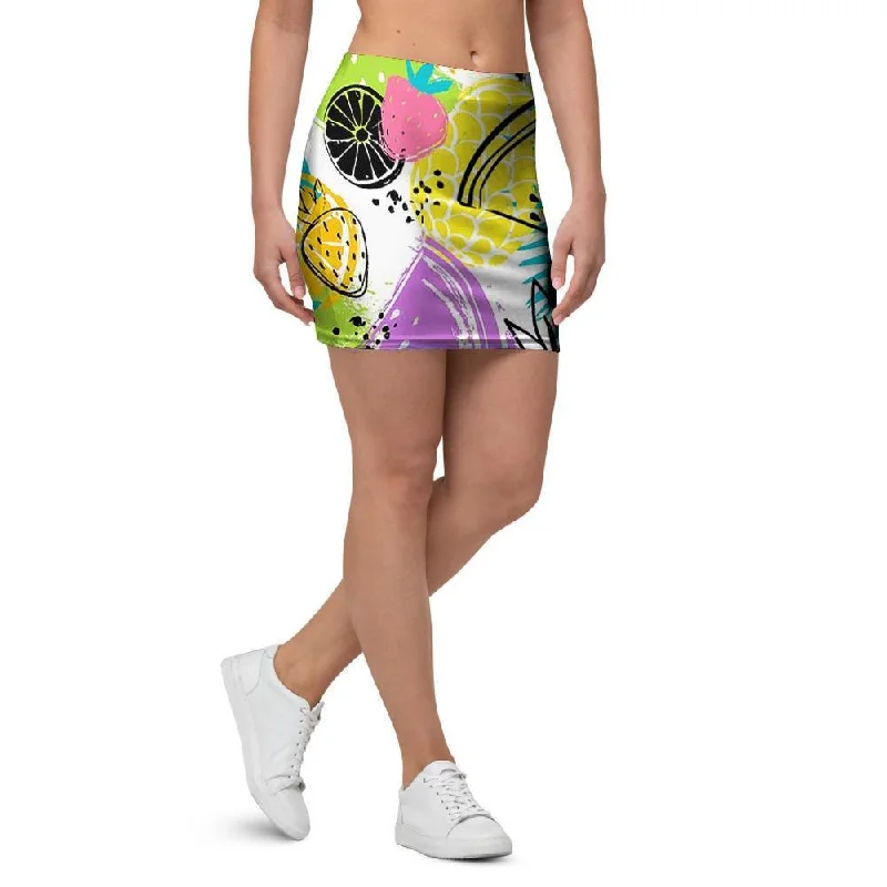 Colorful Mix Fruit Pineapple Hawaiian Print Mini Skirt