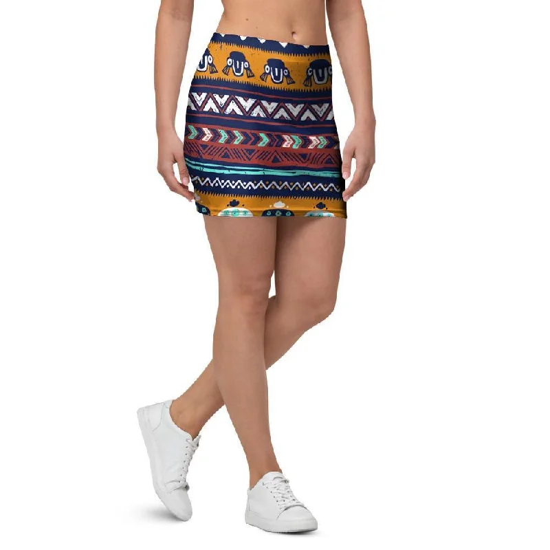 Colorful Neon Ethic Aztec Maya Print Mini Skirt