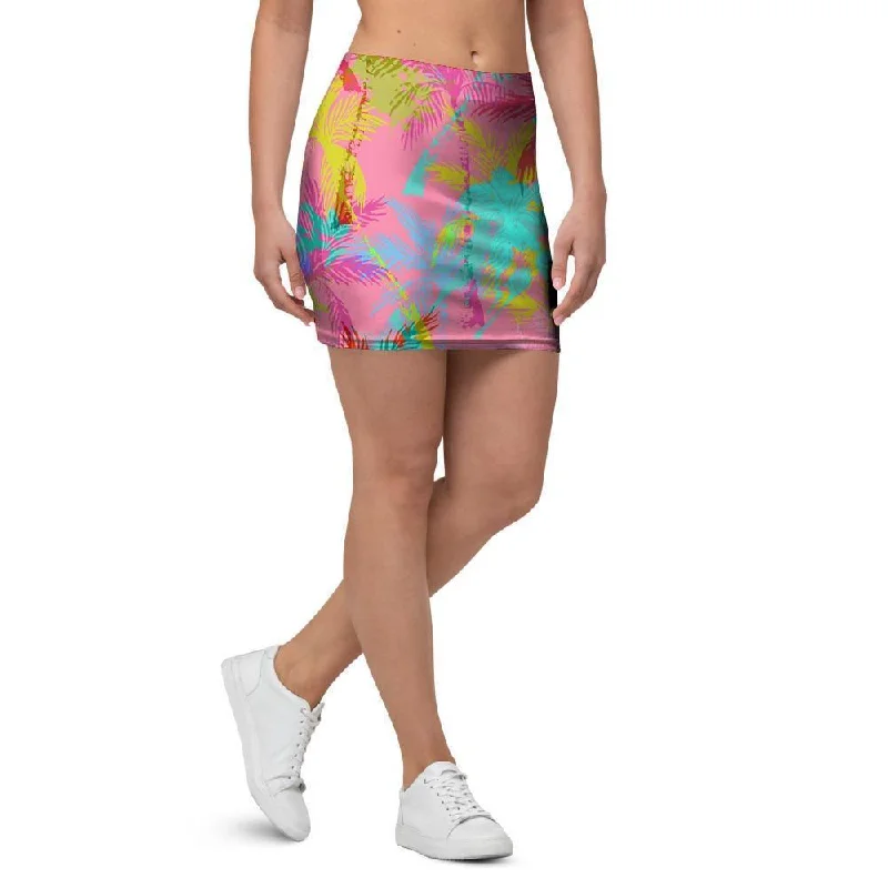 Colorful Palm Tree Hawaiian Print Mini Skirt