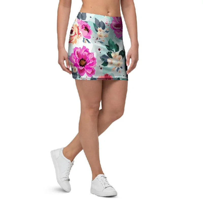 Colorful Rose Floral Mini Skirt