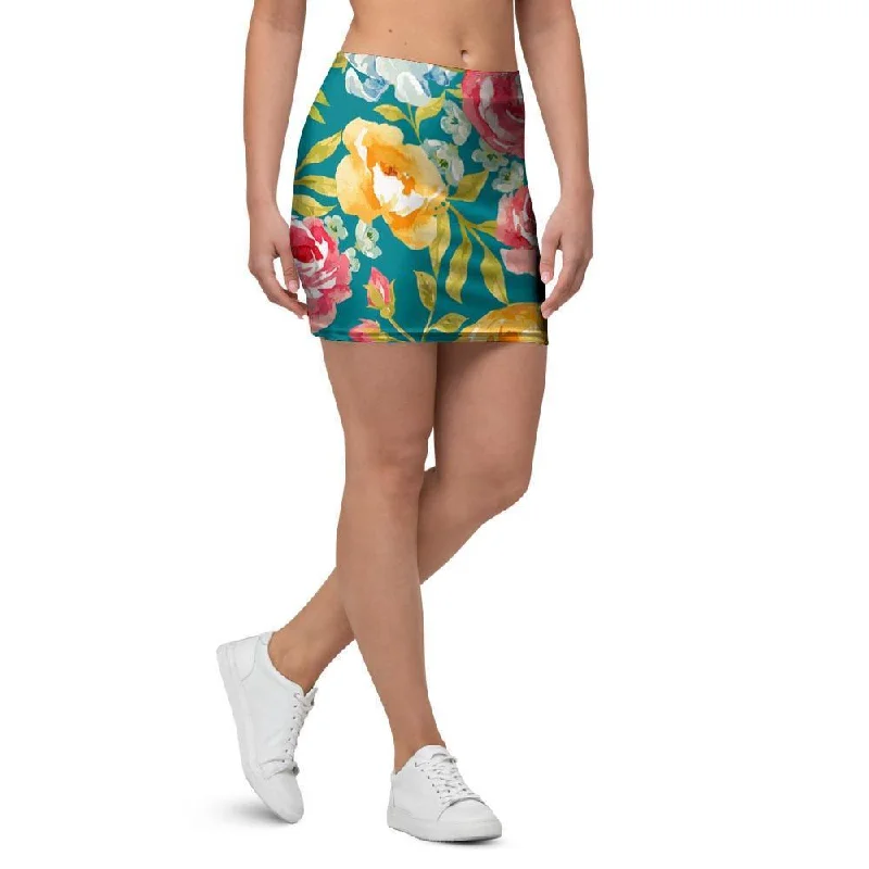 Colorful Rose Flower Mini Skirt