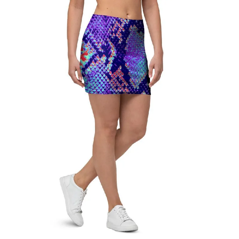 Colorful Snakeskin Print Mini Skirt