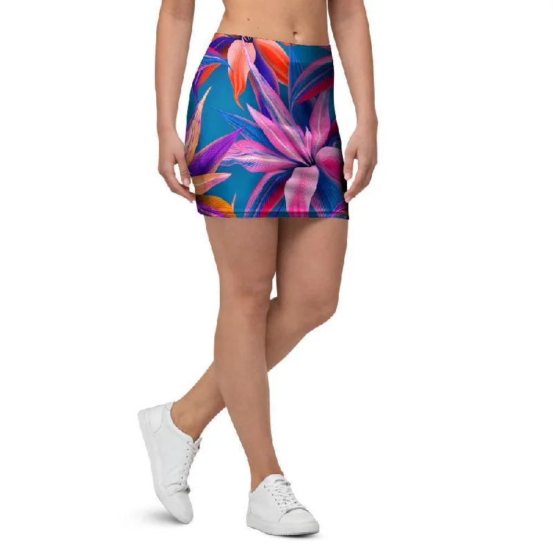 Cordyline Tropical Floral Print Mini Skirt