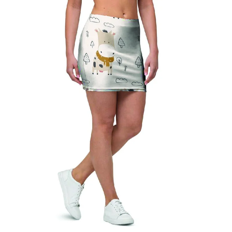 Cow Cute Print Mini Skirt