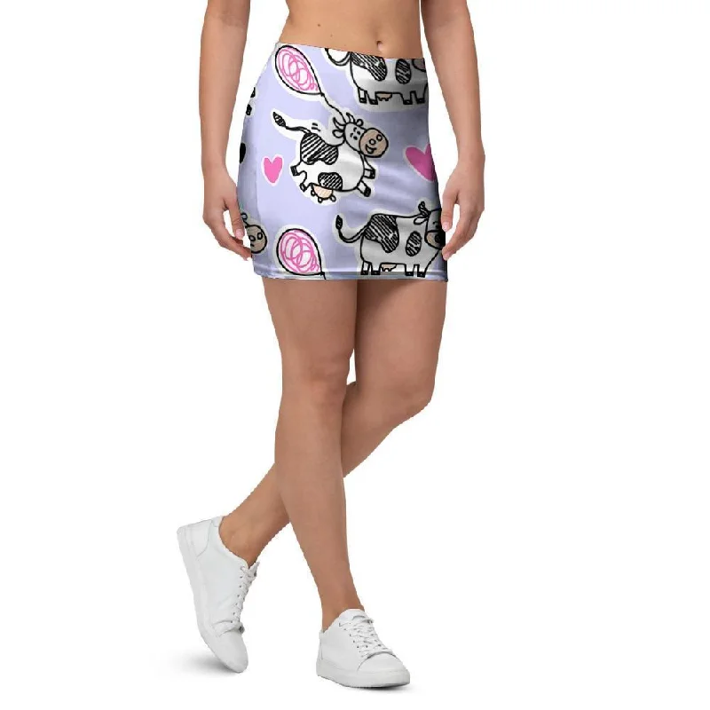 Cow Doodle Print Mini Skirt