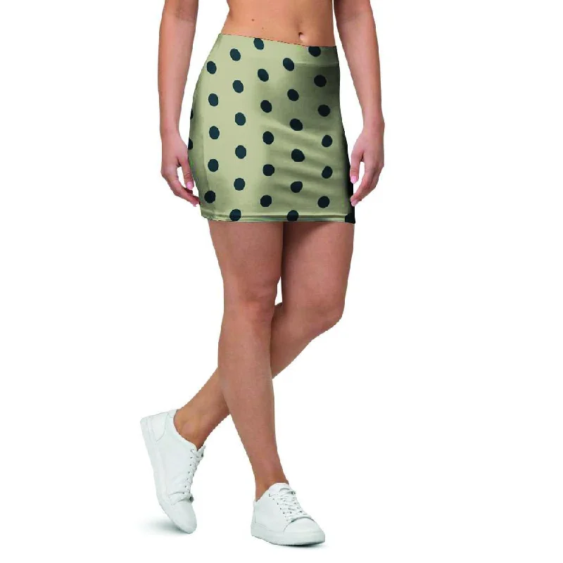 Cream And Black Polka Dot Print Mini Skirt