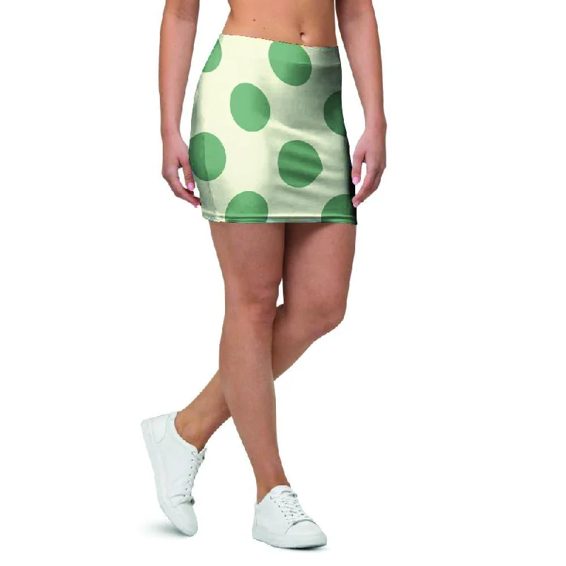 Cream And Emerald Polka Dot Mini Skirt