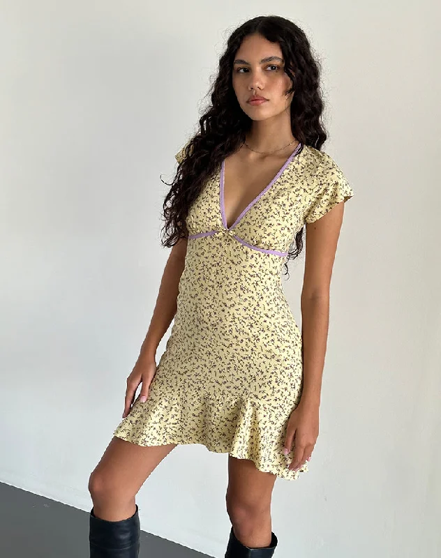 Gysele Mini Dress in Flowing Flower Yellow