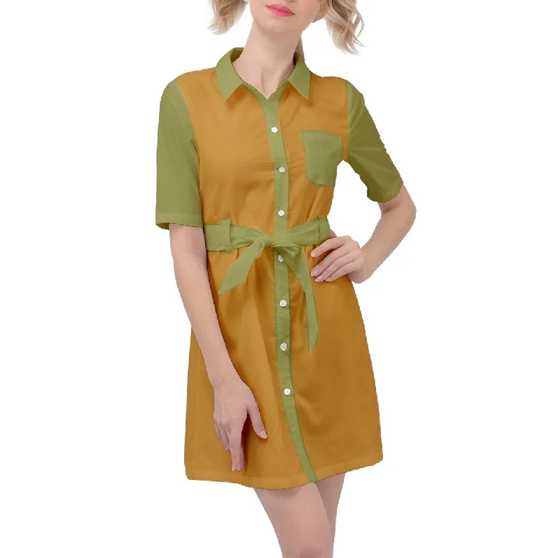 Jana Color Block Belted Shirt Dress