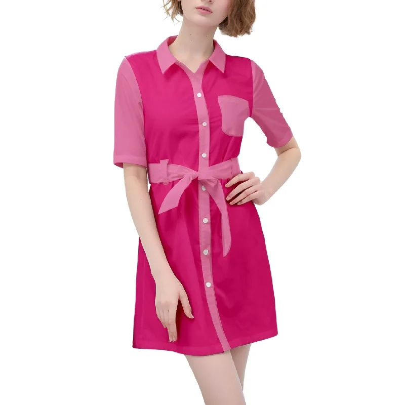 Maile Color Block Belted Shirt Dress