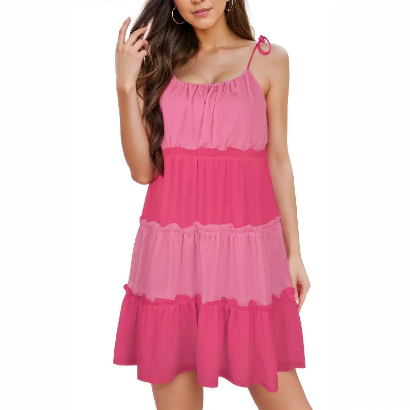 Perl Color Block Tiered Ruffle Dress