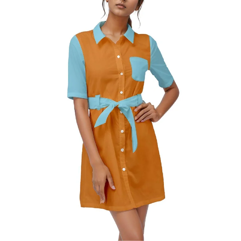 Pinsa Color Block Belted Shirt Dress