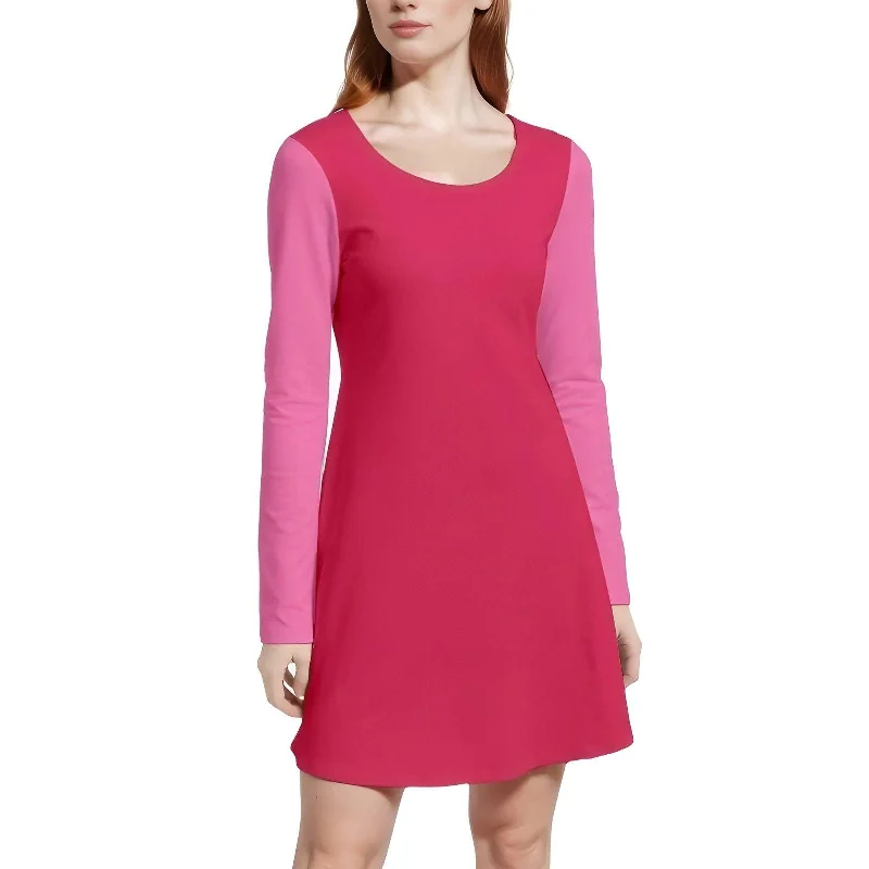 Sechia Color Block Long Sleeve Velour Skater Dress