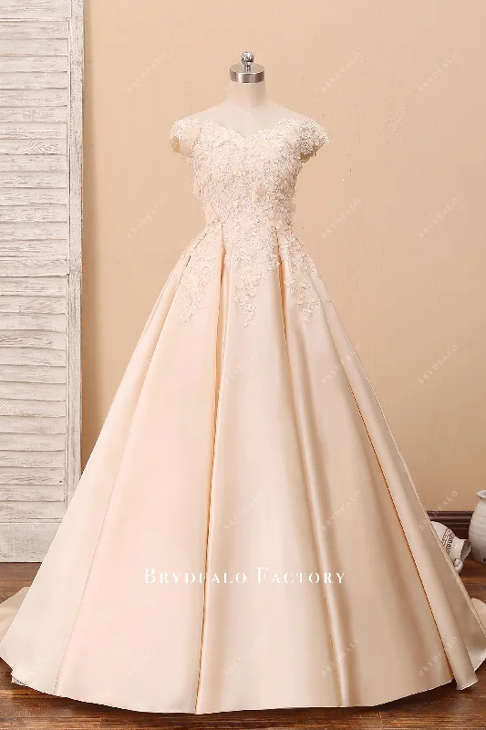 Off-shoulder Champagne 3D Lace Princess Wedding Ball Gown