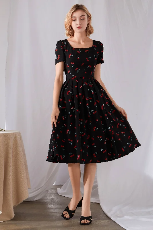 Cherry Print Midi Dress 3453