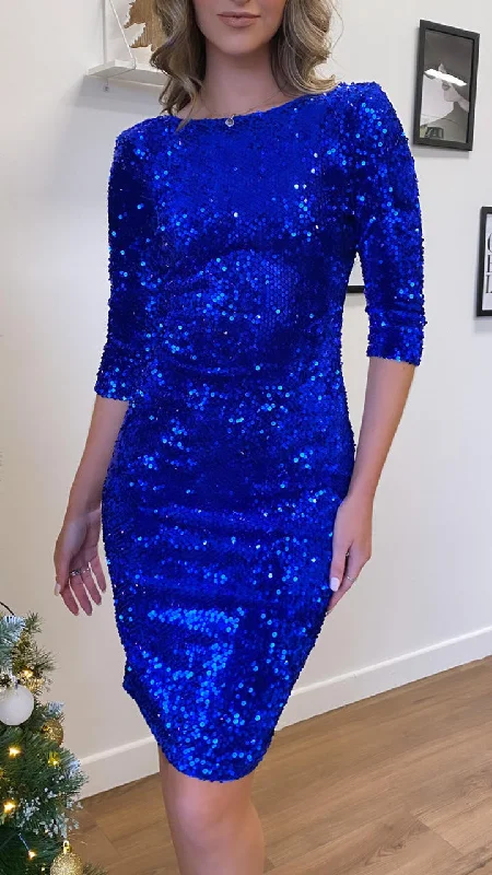 Marley Blue Sequin Long Sleeve Midi Dress