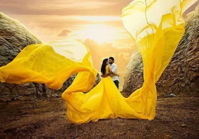 G888 (3) Yellow Twin Trail prewedding Shoot Long Trail Gown, (All)