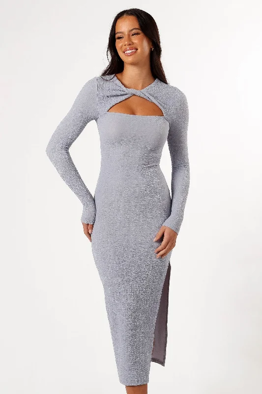 Laney Long Sleeve Midi Dress - Grey