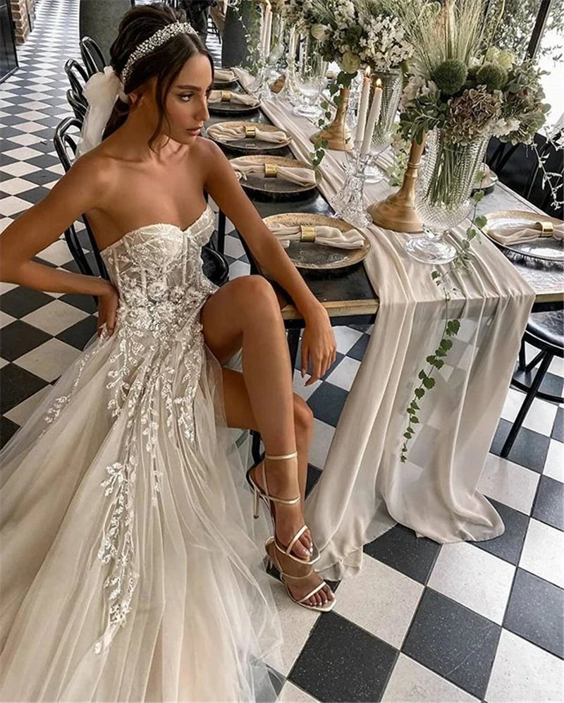 Wedding Dresses Princess Off Shoulder Sleeveless Beach Party Bridal Gown