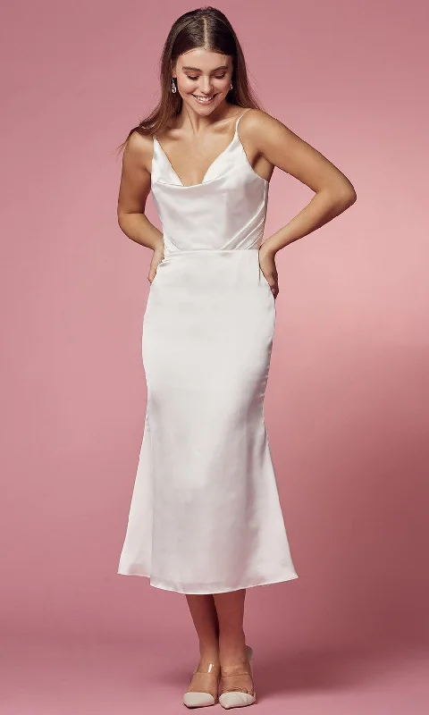 Nox Anabel Bridal - R1027W Sleeveless Cowl Tea-Length Dress