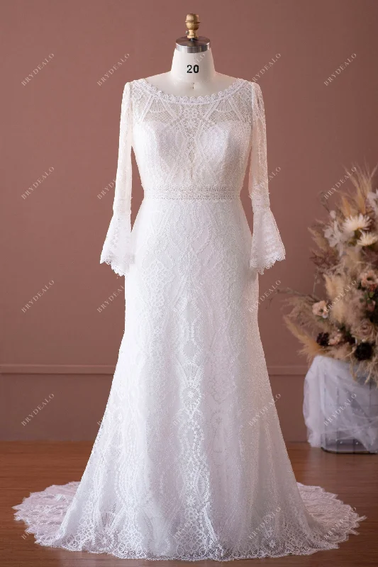 Plus Size Illusion Neck Designer Lace Mermaid Beach Bridal Dress