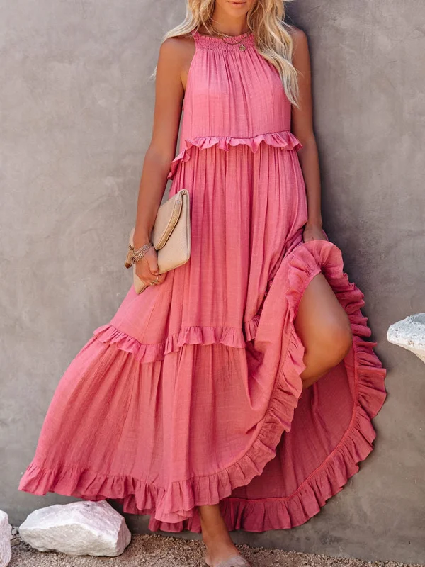 Ruffled Sleeveless Maxi Dress with Pockets Versatile maxi dresses for all occasions