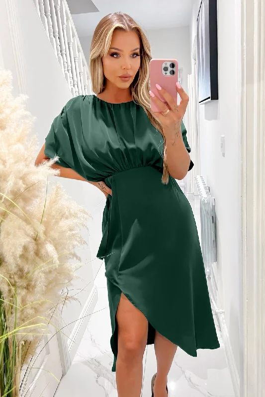 Teal Batwing Gathered Top Midi Dress