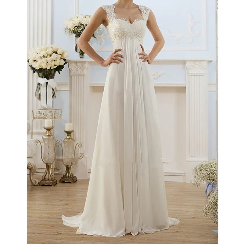 Women High Waist Sexy V Neck Backless White Wedding Dress