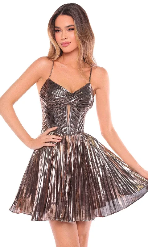 Amarra 88059 - Pleated V-Neck Metallic Cocktail Dress Stretchy party dresses