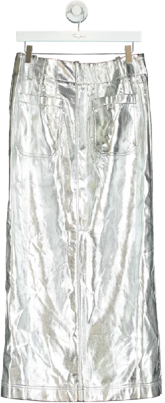 Anthropologie Silver Metallic Skirt UK M