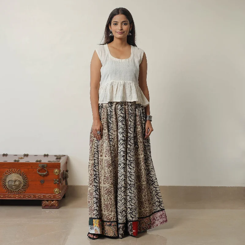 Multicolor - Bagru Block Printed 24 Kali Patchwork Cotton Long Skirt 13