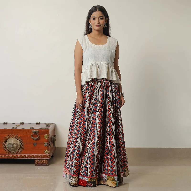 Multicolor - Bagru Block Printed 24 Kali Patchwork Cotton Long Skirt 16