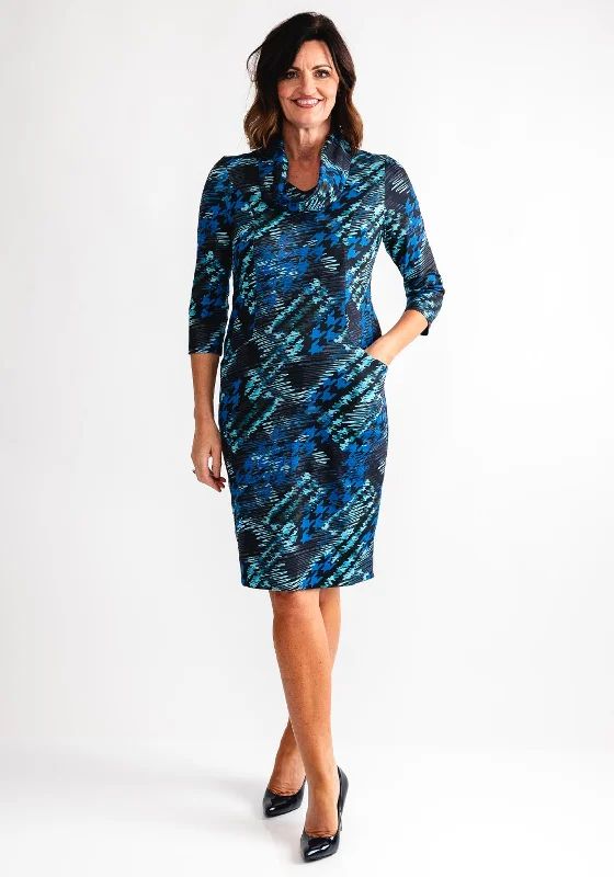 Avalon Pia Cowl Scarf Neck Tunic Dress, Blue Multi High-low unclassified dresses