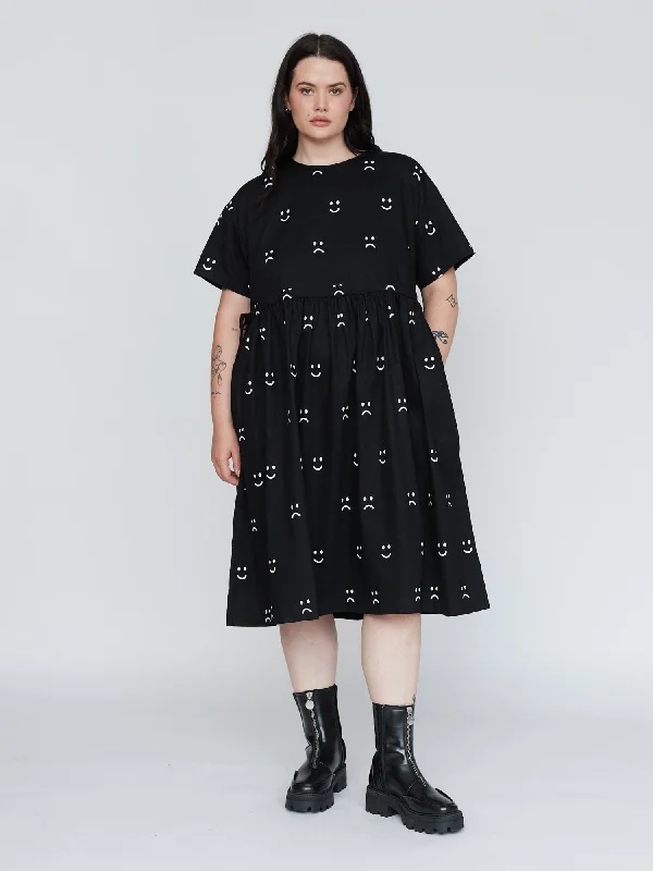 Black Happy Sad Side Tie Dress Tulle unclassified dresses