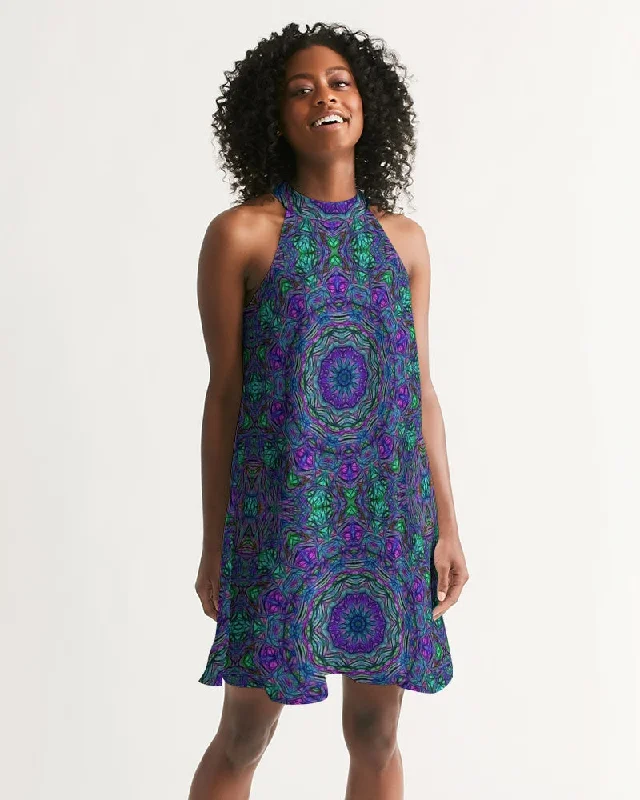 Blue Green Purple Kaleidoscope Women's Halter Dress Bright color unclassified dresses