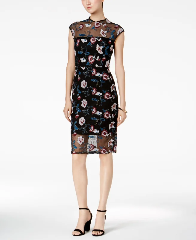 Donna Ricco Floral Embroidered Illusion Dress