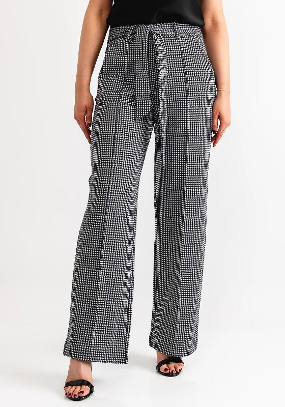 Fransa Blenda Houndstooth Wide Leg Trousers, Black Date night unclassified dresses