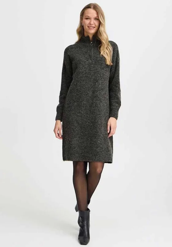 Fransa Sanny Quarter Zip Jumper Dress, Charcoal Melange Winter unclassified dresses